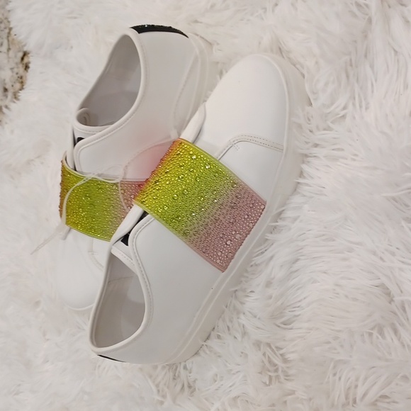 KARL LAGERFELD PARIS REMMY WHITE LEATHER SNEAKERS WITH CRYSTAL EMBELLISHED SZ 11 - Picture 10 of 16